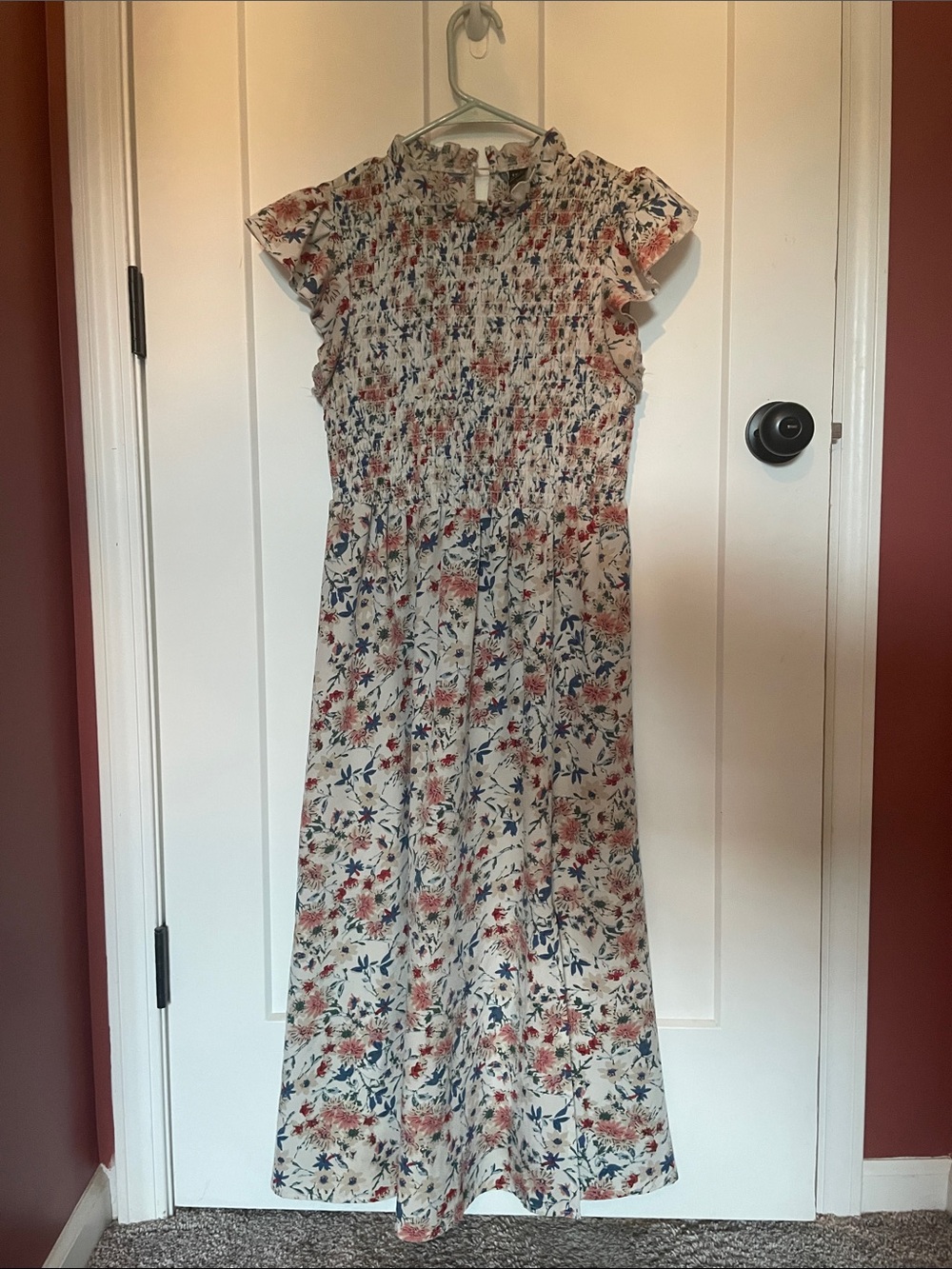 SHEIN Cream Maxi Dress with Pink & Blue Floral Print